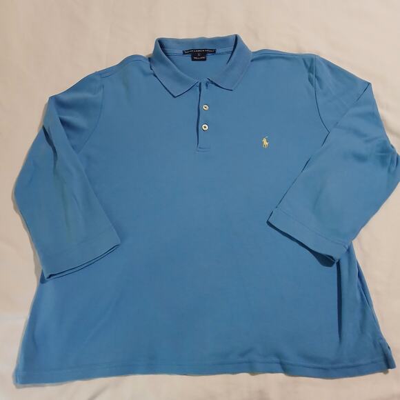 Ralph Lauren Sport Women's Large Aqua Long-Sleeved Polo 100% Cotton Yellow Logo - Picture 7 of 12